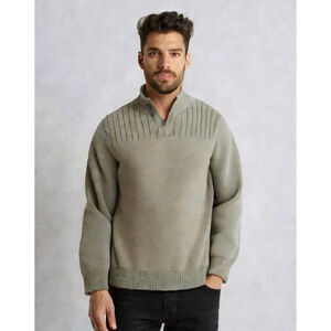 Dockers Mens Tan 1/4 Zip Ribbed Detail Pullover Sweater Sz XXL Mock Neck Preppy